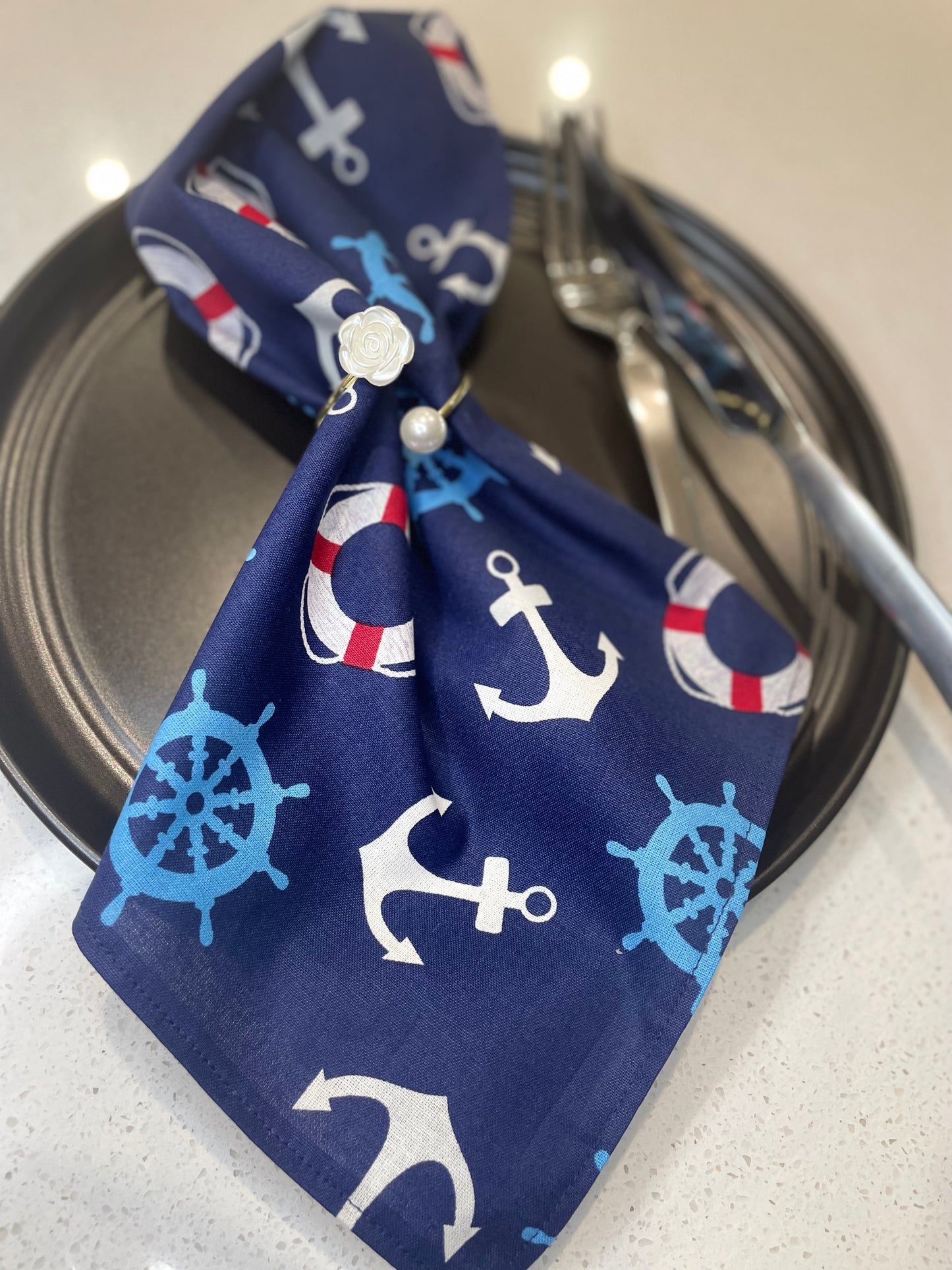Beachy Anchors and Wheels Napkin Cloth (6pcs)