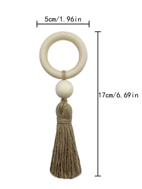 Wood Bead & Tassel Decor Napkin Ring
