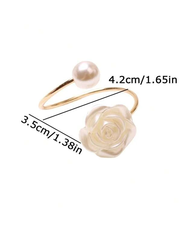 Modern Flower & Faux Pearl Decor Napkin Ring