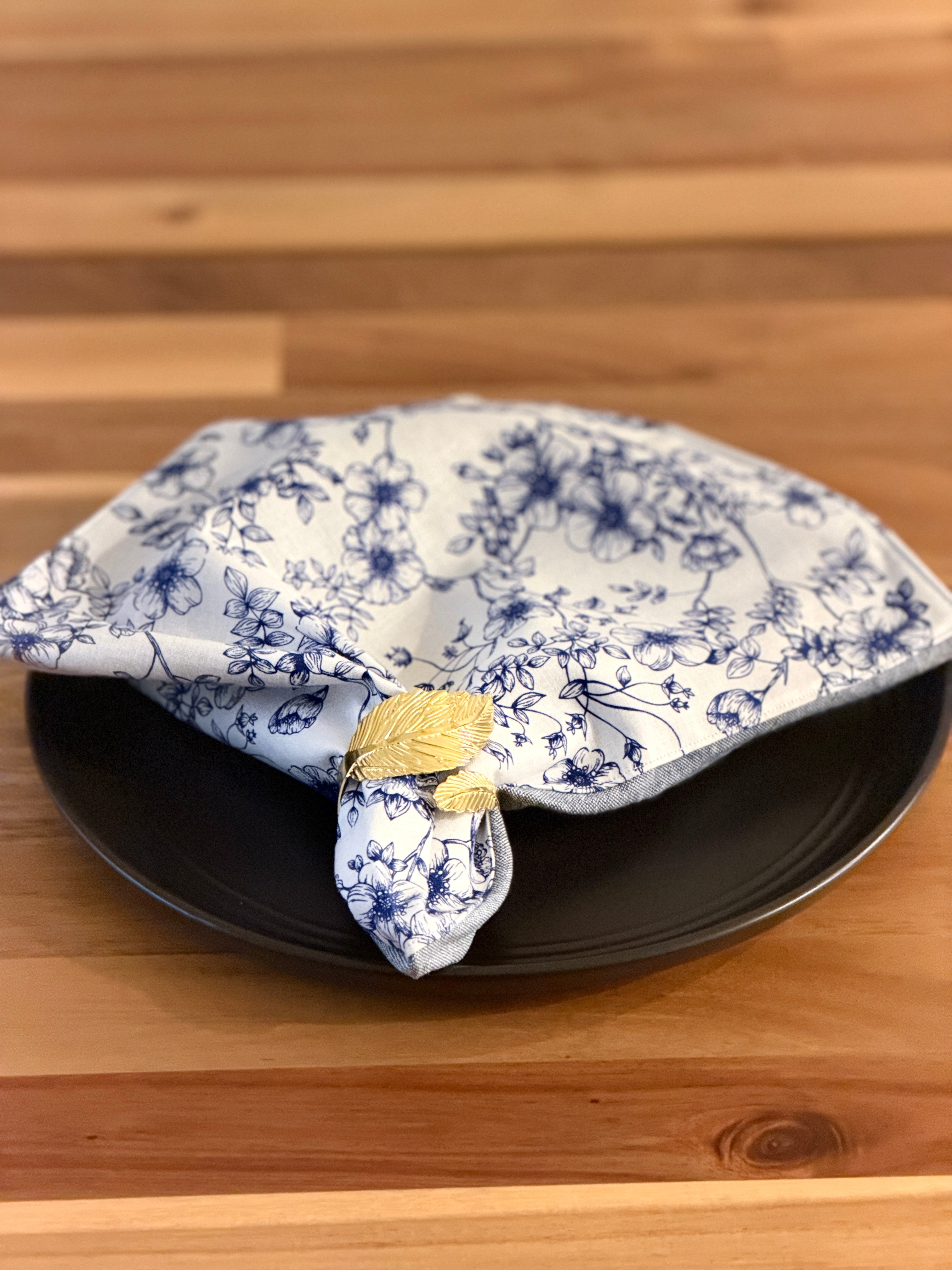 White & Navy Floral Lunch Napkin (6 pack)