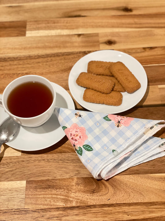 Pink Floral on Blue Gingham Cloth Napkin