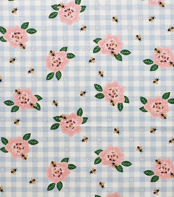 Pink Floral on Blue Gingham Cloth Napkin