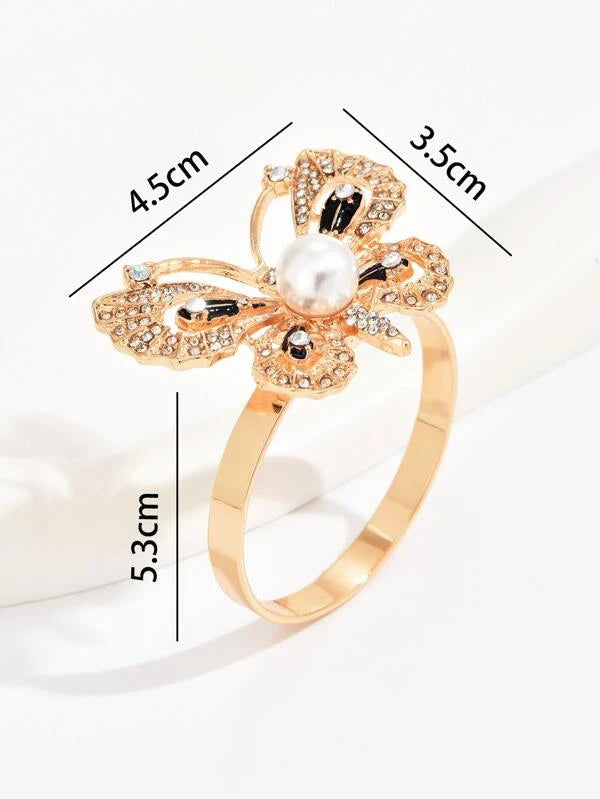 Creative Butterfly & Faux Pearl Decor Napkin Holder Ring